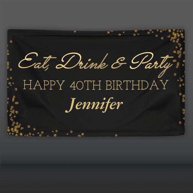 Black and Gold Glamour Adult Happy Birthday Banner (Creator Uploaded)