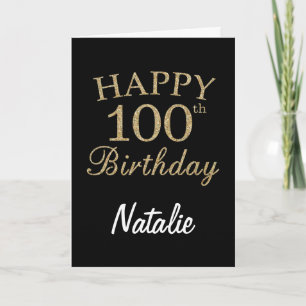 Black and Gold Glitter 100th Birthday Card