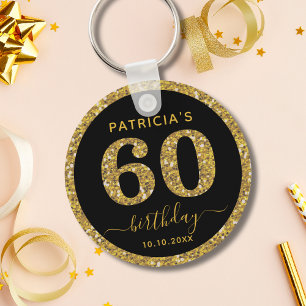 Black And Gold Glitter 60th Birthday Party Favor   Key Ring