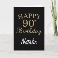 Black and Gold Glitter 90th Birthday Card