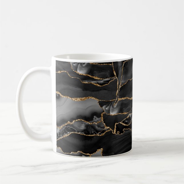 Black and Gold Glitter Agate Coffee Mug (Left)