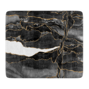 Black and Gold Glitter Agate Cutting Board