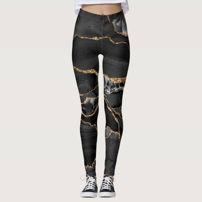 Black and Gold Glitter Agate Leggings (Front)