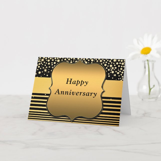 Black and Gold Glitter Anniversary Card (Small Plant)