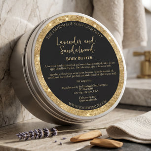 Black and Gold Glitter Body Butter Jar Label