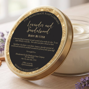 Black and Gold Glitter Body Butter Jar Label