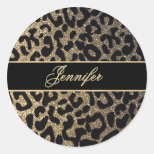 Black and Gold Glitter Classic Round Sticker