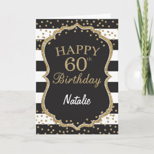 Black and Gold Glitter confetti 60th Birthday Card