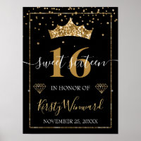 Black and Gold Glitter Diamond Confetti & Tiara