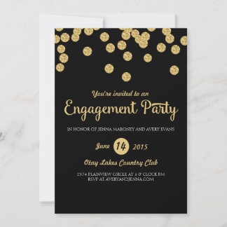 Black and Gold Glitter Engagement Party Invitation