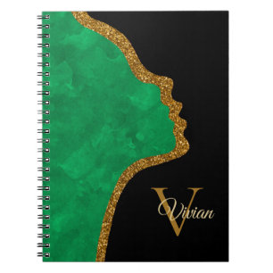 Black And Gold Glitter Face Monogram Name Notebook
