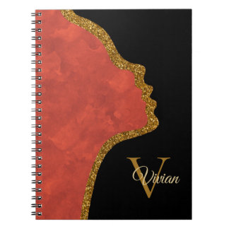 Black And Gold Glitter Face Monogram Name Notebook