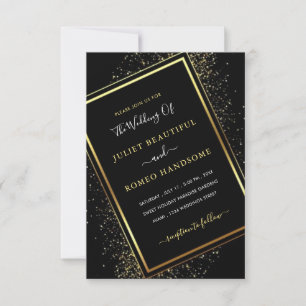 Black and Gold Glitter Framed Wedding Invitation