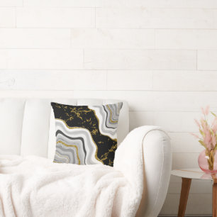 Black and Gold Glitter Geode Marble Cushion