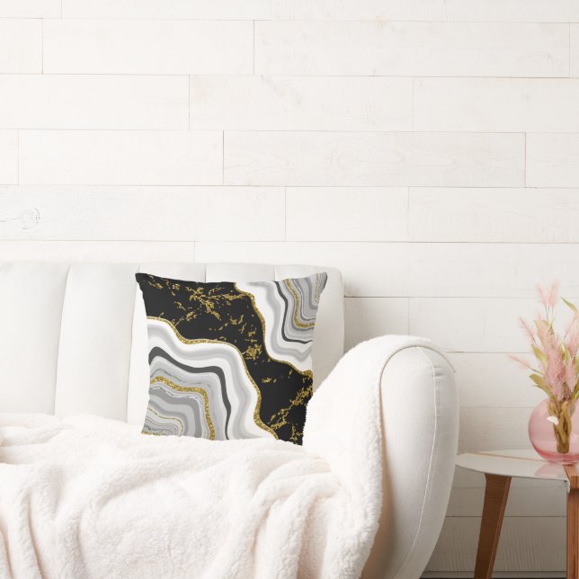 Black and Gold Glitter Geode Marble Cushion (Couch)