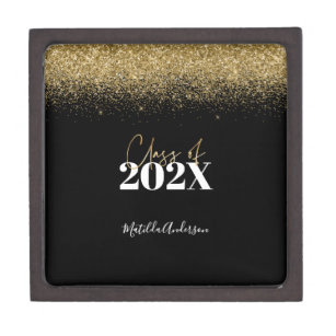 black and gold glitter graduation class of  gift box