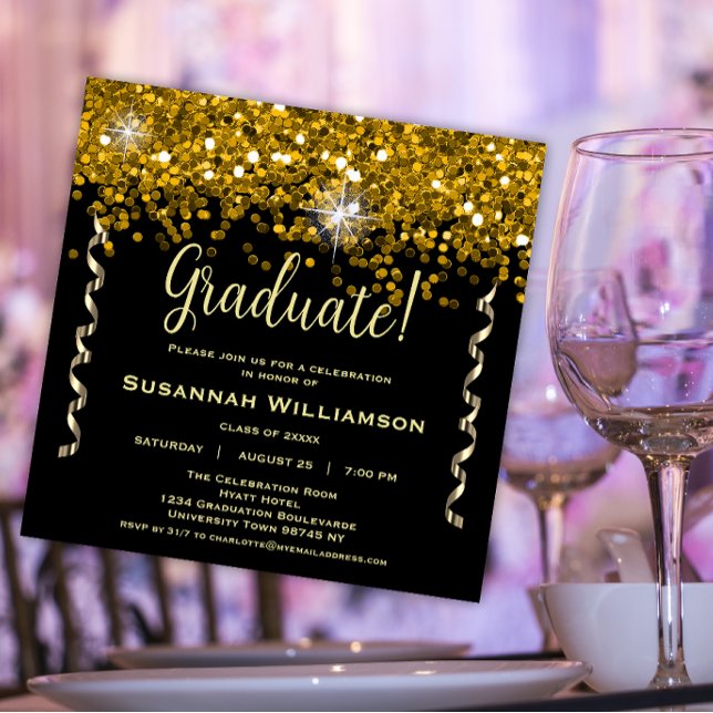 Black and Gold Glitter Graduation Invitation (Creator Uploaded)