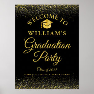 Black And Gold Glitter Graduation Welcome Sign
