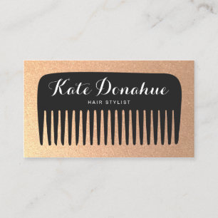 Black and Gold Glitter Hair Stylist Comb Business Card
