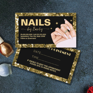 Black and gold Glitter Hand nail salon Manicurist  Appointment Card