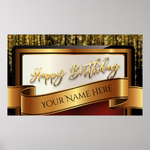 Black and Gold Glitter Happy Birthday Poster