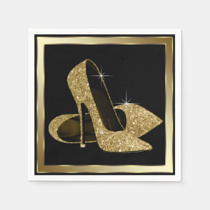 Black and Gold Glitter High Heel Napkin
