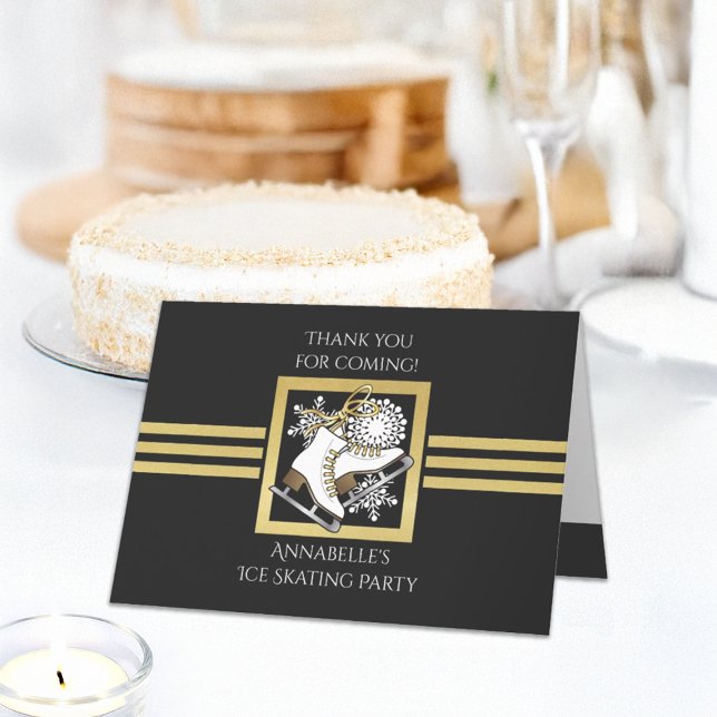 Black and Gold Glitter Ice Skating Thank You Cards (Creator Uploaded)