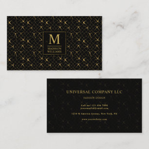 Black and Gold Glitter Luxury Geometric Pattern Business Card
