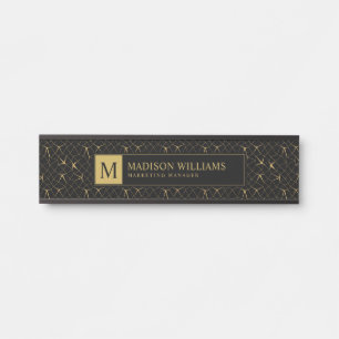 Black and Gold Glitter Luxury Geometric Pattern Door Sign