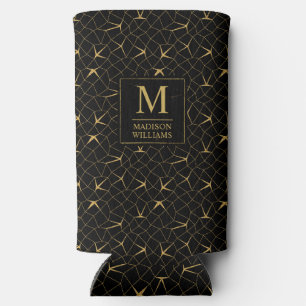 Black and Gold Glitter Luxury Geometric Pattern Seltzer Can Cooler