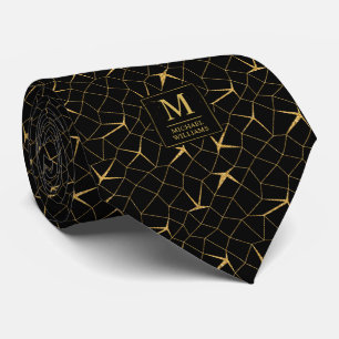 Black and Gold Glitter Luxury Geometric Pattern Tie