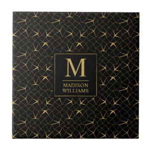 Black and Gold Glitter Luxury Geometric Pattern Tile