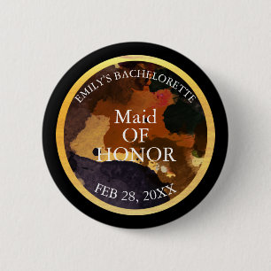 Black and Gold Glitter Maid of Honour Bachelor 6 Cm Round Badge