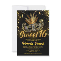 Black and Gold Glitter Masquerade Mask Sweet 16