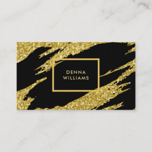 Black and gold glitter messy brushstrokes business card