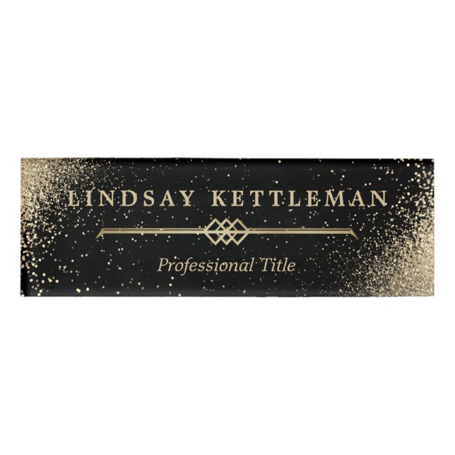 Black and Gold Glitter Name Tag (Front)