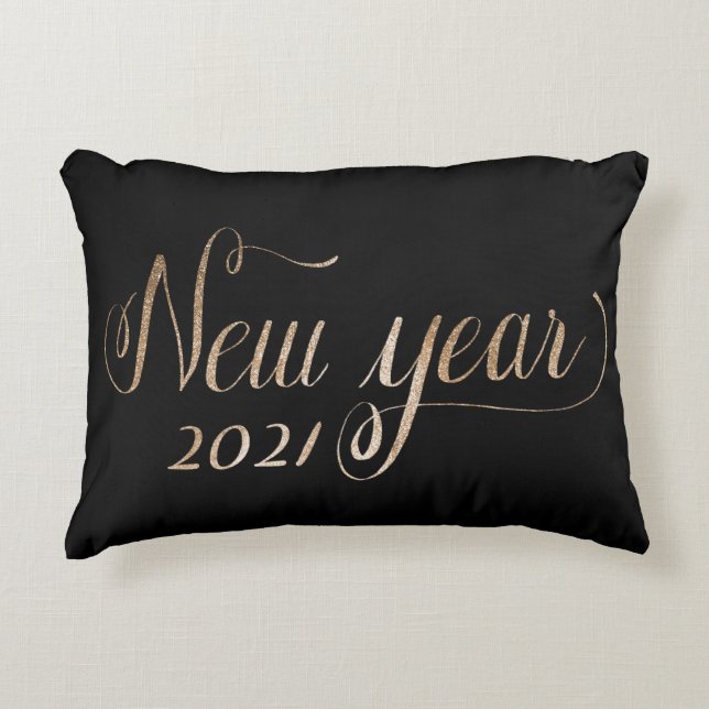 Black and Gold Glitter New Year 2021 Decorative Cushion (Front)