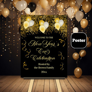Black and Gold Glitter New Year's Eve Party Poster