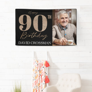 Black and Gold Glitter Numeral 90th Birthday Banner