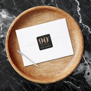 Black and Gold Glitter Numeral 90th Birthday  Square Sticker