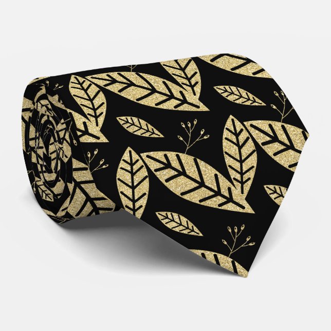 Black and Gold Glitter Pattern Tie (Rolled)