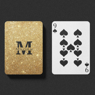 Black and Gold Glitter Personalised Monogram Name Playing Cards