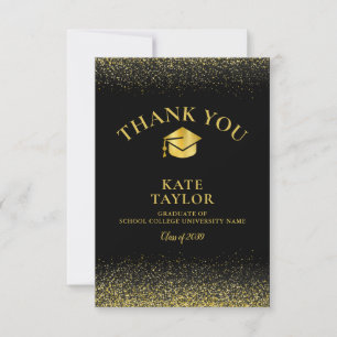 Black And Gold Glitter Photo Graduation Thank You Card