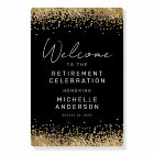 Black and Gold Glitter Retirement Party Sign