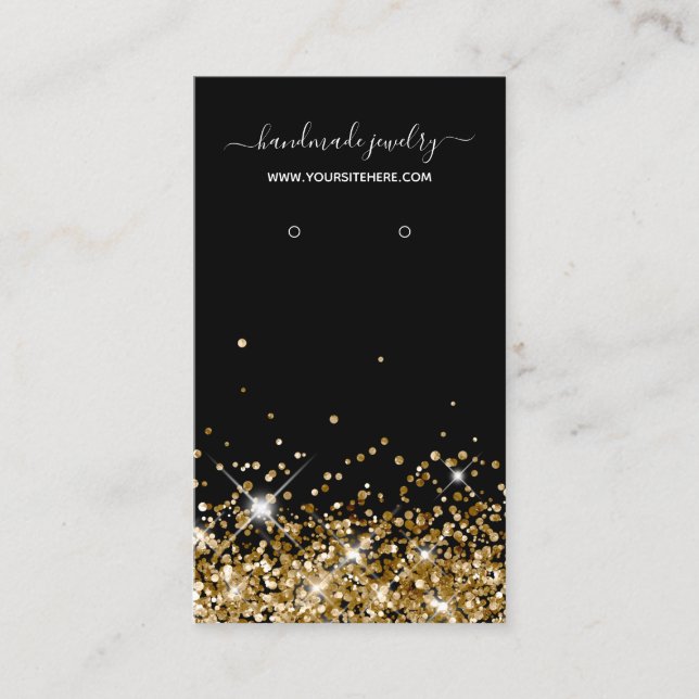 Black and Gold Glitter Signature Earring Display Business Card (Front)