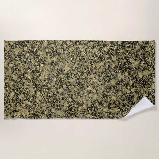 Black and Gold Glitter Sparkle Beach Towel (Front)