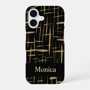 black and gold glitter sparkle custom name iPhone 16 case