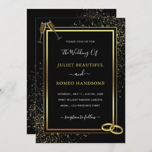 Black and Gold Glitter Sparkle Wedding Invitation