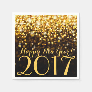 Black and Gold Glitter Sparkles New Years Eve Napkin