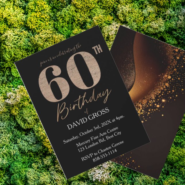 Black and Gold Glitter Swirl 60th Birthday  Invitation (Creator Uploaded)